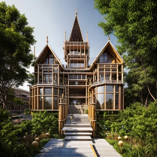 timber house,asian architecture,wooden house,wooden construction,garden elevation,house in the forest,japanese architecture,house pineapple,wooden frame construction,model house,wooden church,stilt house,wooden facade,3d rendering,garden design sydney,frame house,fairy tale castle,rumah gadang,eco-construction,chinese architecture,Architecture,Campus Building,African Tradition,Floating Homes