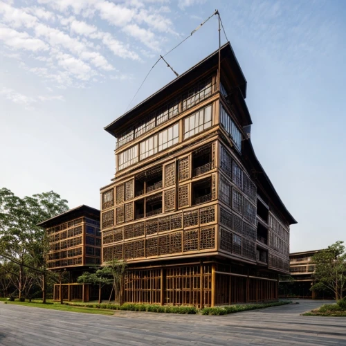 wooden facade,timber house,shenzhen vocational college,multistoreyed,universiti malaysia sabah,stilt house,cube stilt houses,chinese architecture,eco hotel,cubic house,asian architecture,wooden construction,office building,cube house,danyang eight scenic,wooden house,office block,industrial building,printing house,eco-construction,Architecture,Commercial Residential,African Tradition,Floating Homes