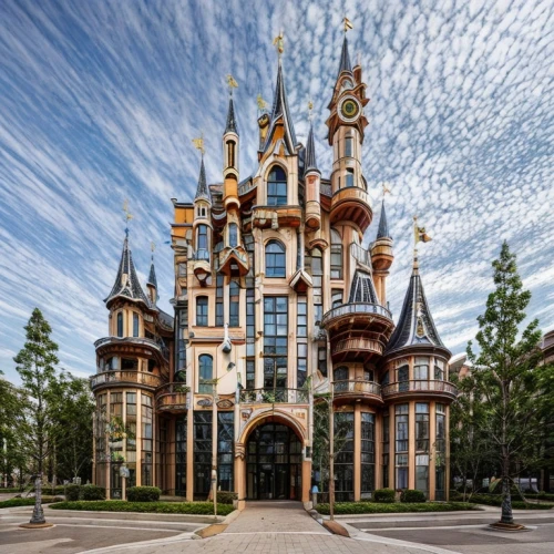 fairy tale castle,fairytale castle,disney castle,shanghai disney,gold castle,gaudí,disneyland park,cinderella's castle,tokyo disneyland,crown palace,sleeping beauty castle,castelul peles,water castle,ghost castle,grand master's palace,disneyland paris,dragon palace hotel,peterhof palace,gothic architecture,the disneyland resort,Architecture,Industrial Building,European Traditional,Catalan Modernisme