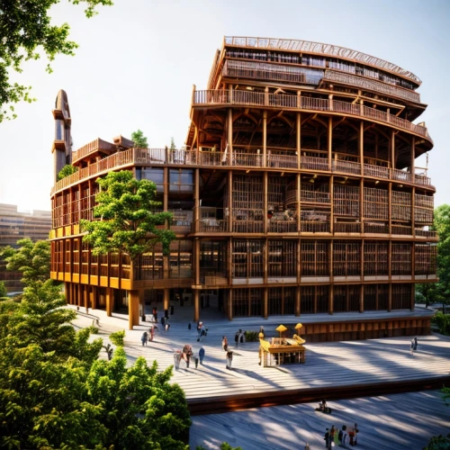 wooden construction,the globe,timber house,wooden facade,the european parliament in strasbourg,national cuban theatre,the lviv opera house,chinese architecture,eco-construction,europe palace,metz,hotel de cluny,the golden pavilion,osaka castle,berlin philharmonic orchestra,3d rendering,italy colosseum,half-timbered,chilehaus,yerevan,Architecture,Campus Building,Japanese Traditional,Wayo