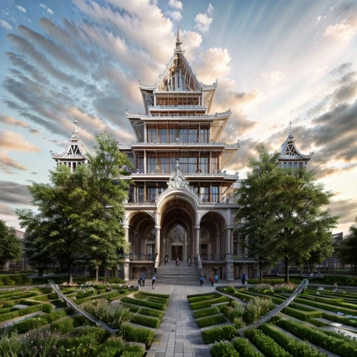 fairy tale castle,fairytale castle,asian architecture,chinese architecture,white temple,russian pyramid,palace,chinese temple,renaissance tower,stone palace,gold castle,ghost castle,pagoda,stone pagoda,marble palace,fantasy picture,thai temple,water castle,whipped cream castle,castle of the corvin,Architecture,Large Public Buildings,European Traditional,Dutch Traditionalism