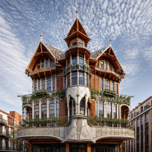 the palau de la música catalana,casa fuster hotel,art nouveau,gaudí,hotel w barcelona,art nouveau design,castelul peles,seville,french building,cuisine of madrid,beautiful buildings,dragon palace hotel,boutique hotel,grand hotel,wooden facade,old town house,architectural style,barcelona,passeig de gracia,house of the sea,Architecture,Industrial Building,European Traditional,Gaudí