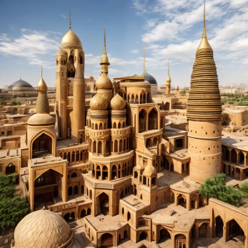 islamic architectural,ancient city,roof domes,minarets,mosques,moorish,madinat,asian architecture,orientalism,big mosque,grand mosque,medina,medieval architecture,islamic lamps,alabaster mosque,beautiful buildings,iranian architecture,ancient buildings,persian architecture,fantasy city,Architecture,Villa Residence,Central Asian Traditional,Caravan Style