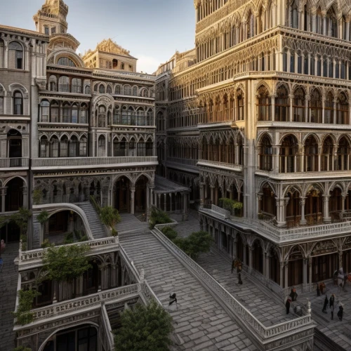 genoa,seville,taj mahal hotel,venetian hotel,baku eye,damascus,byzantine architecture,venetian,constantinople,beautiful buildings,bucharest,old havana,city palace,europe palace,medieval architecture,the cairo,3d rendering,gaudí,malaga,cairo,Architecture,Villa Residence,European Traditional,Venetian Gothic