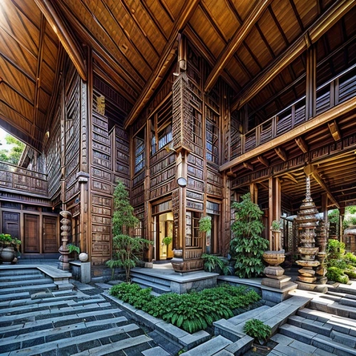 asian architecture,ubud,timber house,bali,wooden house,thai temple,japanese architecture,wooden facade,chinese architecture,wood structure,wooden construction,patterned wood decoration,symmetrical,chalet,beautiful home,indonesia,wooden church,eco hotel,wooden roof,mansion,Architecture,General,Southeast Asian Tradition,Balinese Style