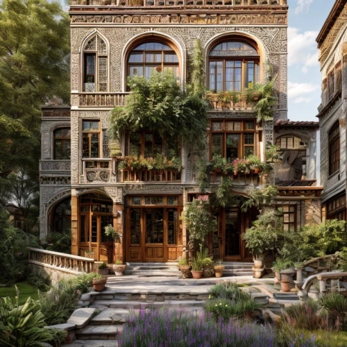 istanbul,persian architecture,brownstone,portofino,art nouveau,iranian architecture,the cairo,venetian hotel,garden elevation,venetian,paris balcony,palazzo,barcelona,damascus,art nouveau design,apartment building,hotel w barcelona,constantinople,palo alto,cairo,Architecture,Villa Residence,European Traditional,Arts And Crafts