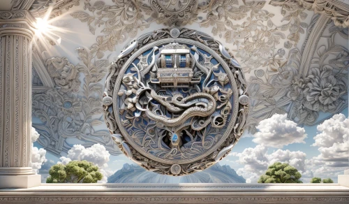 mandelbulb,ornate,persian architecture,islamic architectural,white temple,ornate room,portal,decorative element,iron door,metallic door,jewelry（architecture）,decorative art,hall of the fallen,decorative frame,grandfather clock,byzantine architecture,doorway,the threshold of the house,3d fantasy,frame ornaments