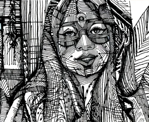pen drawing,woman of straw,wireframe,comic halftone woman,mono line art,old woman,wireframe graphics,voodoo woman,woodcut,mono-line line art,ink painting,ancient egyptian girl,the girl studies press,city ​​portrait,woman thinking,hand-drawn illustration,crocodile woman,monoline art,line drawing,line-art,Design Sketch,Design Sketch,None