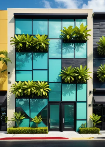 exterior decoration,house pineapple,tropical greens,glass facade,tropical house,glass facades,colorful facade,facade panels,office building,facade painting,commercial building,glass building,royal palms,cubic house,luxury real estate,3d rendering,florida home,office buildings,modern architecture,cube house,Photography,Documentary Photography,Documentary Photography 06
