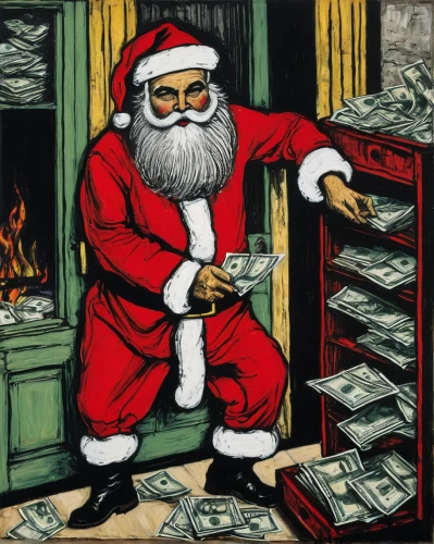 christmas money,santa claus,santa,kris kringle,christmas santa,ho ho ho,santa clause,father christmas,santa clauses,merry xmas,burning money,scared santa claus,destroy money,st claus,santa stocking,seasons greetings,modern christmas card,merry christmas,christmas wallpaper,greed,Art,Artistic Painting,Artistic Painting 01