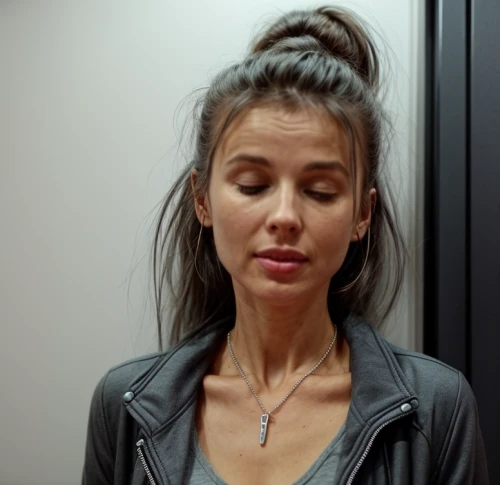stressed woman,leather jacket,depressed woman,elevator,sad woman,paloma,sofia,romanian,attractive woman,diet icon,boeuf à la mode,pendant,necklace,bun mixed,denim jacket,nasal drops,meditating,chop suey,natural cosmetic,the girl's face