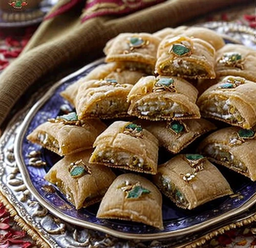 baklava,south asian sweets,khinkali,diwali sweets,moroccan pattern,indian sweets,samosa,popiah,za'atar,coconut rolls,rugelach,spanakopita,börek,moroccan paper,bánh tẻ,kourabiedes,rasgula,chả lụa,bánh bao,novruz