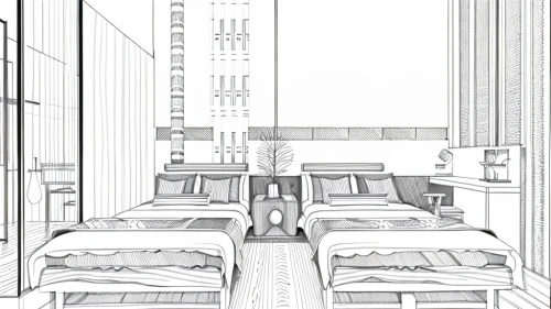 bedroom,canopy bed,dormitory,coloring page,an apartment,hospital bed,apartment,sky apartment,sleeping room,capsule hotel,guest room,floorplan home,shared apartment,hotelroom,modern room,bed,bed frame,sheet drawing,residential tower,mono-line line art,Design Sketch,Design Sketch,Hand-drawn Line Art