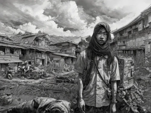 world digital painting,gray-scale,post apocalyptic,mud village,destroyed city,children of war,charcoal drawing,war correspondent,slum,burma,slums,lost in war,photo manipulation,photomanipulation,human settlement,poverty,pencil drawings,pencil drawing,vietnam,post-apocalypse,Art sketch,Art sketch,Concept