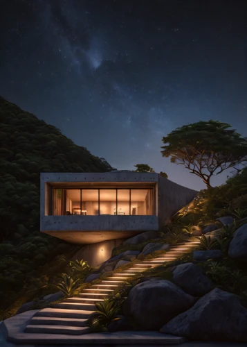 dunes house,mid century house,modern house,house in mountains,3d rendering,house in the mountains,sky space concept,modern architecture,cubic house,dune ridge,futuristic landscape,luxury property,house by the water,beautiful home,smart house,home landscape,luxury real estate,tropical house,japanese architecture,mid century modern