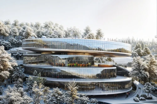 hahnenfu greenhouse,eco hotel,futuristic architecture,snowhotel,olympia ski stadium,ski facility,snow roof,garmisch partenkirchen ski stadium,ski resort,pyeongchang,futuristic art museum,archidaily,solar cell base,snow ring,eco-construction,hongdan center,multistoreyed,dragon palace hotel,snow house,chinese architecture,Architecture,Campus Building,Modern,Innovative Technology 2