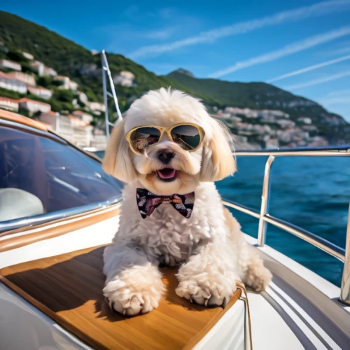 lhasa apso,havanese,on a yacht,portuguese water dog,cavapoo,spanish water dog,boating,boats and boating--equipment and supplies,bichon frisé,shih tzu,tibetan terrier,dog photography,boat ride,cheerful dog,boat operator,miniature poodle,boat trip,toy poodle,shih-poo,yacht