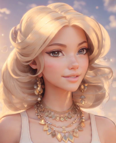 princess' earring,elsa,rapunzel,jessamine,fantasy portrait,summer crown,portrait background,rosa ' amber cover,natural cosmetic,athena,crown render,pearl necklaces,moana,aphrodite,custom portrait,marina,luminous,sun bride,radiant,cosmetic,Game&Anime,Pixar 3D,Pixar 3D