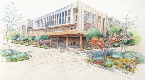 palo alto,school design,new building,botanical square frame,facade painting,garden elevation,new city hall,renovation,eco-construction,new housing development,athens art school,color pencil,biotechnology research institute,building exterior,mandarin house,office building,company building,archidaily,commercial building,architect plan,Landscape,Landscape design,Landscape Plan,Watercolor