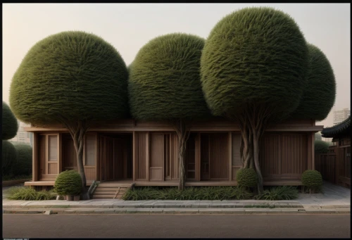 japanese architecture,house shape,timber house,3d rendering,mid century house,asian architecture,garden elevation,residential house,wooden house,archidaily,house with caryatids,chinese architecture,render,cubic house,bungalow,inverted cottage,dunes house,build by mirza golam pir,ordinary boxwood beech trees,cube house