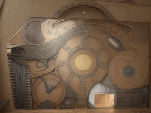 panoramical,art nouveau design,art nouveau,wooden construction,circular staircase,cardboard background,art nouveau frame,woodwork,plywood,wooden mockup,steampunk gears,vault,kraft paper,mandelbulb,luthier,frame drawing,corrugated cardboard,biomechanical,wall painting,cog,Common,Common,Natural