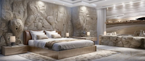 sleeping room,wall plaster,great room,stucco wall,natural stone,interior design,rough plaster,3d rendering,stucco ceiling,modern room,luxury home interior,guest room,interior decoration,luxury bathroom,interior modern design,canopy bed,marble palace,quarried,modern decor,ornate room