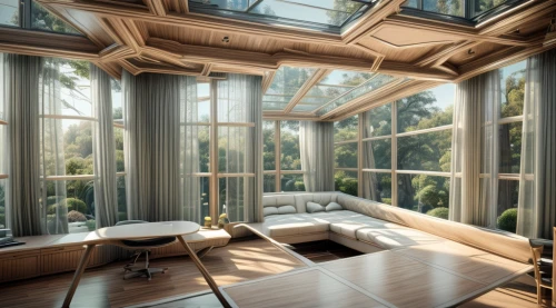 wooden windows,glass roof,luxury bathroom,wooden beams,luxury home interior,wood window,transparent window,bamboo curtain,great room,daylighting,wooden sauna,wooden roof,skylight,interior design,modern room,conservatory,interiors,window treatment,interior modern design,breakfast room