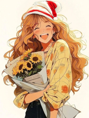 holding flowers,blonde girl with christmas gift,tsumugi kotobuki k-on,a girl's smile,girl in flowers,beautiful girl with flowers,flower hat,merry,flower delivery,girl in a wreath,opening presents,christmas woman,with a bouquet of flowers,christmas flower,handing out christmas presents,christmas messenger,joy to the world,girl picking flowers,christmas girl,floral greeting