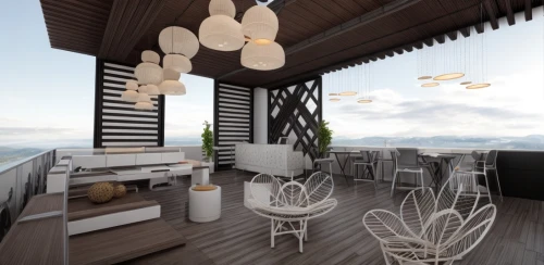 3d rendering,roof terrace,sky apartment,render,veranda,patio furniture,sky space concept,terrace,outdoor dining,3d render,3d rendered,ushuaia,patio heater,outdoor table and chairs,daylighting,block balcony,balcony,penthouse apartment,pergola,beach restaurant,Commercial Space,Working Space,Mid-Century Cool