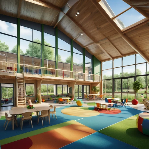 school design,children's interior,children's room,gymnastics room,kindergarten,montessori,kids room,nursery,3d rendering,eco hotel,preschool,daylighting,daycare,indoor games and sports,children's bedroom,children's playhouse,field house,ski facility,dormitory,mid century modern,Photography,General,Natural