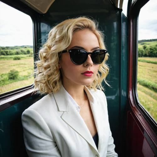 train ride,red heart on railway,sunglasses,brie,beamish,routemaster,business woman,wallis day,blonde woman,a woman,businesswoman,travel woman,femme fatale,woman in menswear,steam train,british actress,queen,train,ray-ban,vanity fair,Photography,Documentary Photography,Documentary Photography 11