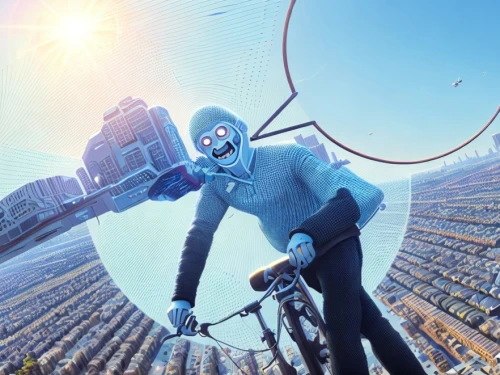 high-wire artist,window cleaner,window washer,electro,figure of paragliding,drone pilot,skycraper,lensball,powered paragliding,spider network,connectcompetition,panoramical,harness paragliding,sci fiction illustration,harness-paraglider,electric mobility,connect competition,artificial fly,bicycle helmet,digital compositing,Common,Common,Cartoon