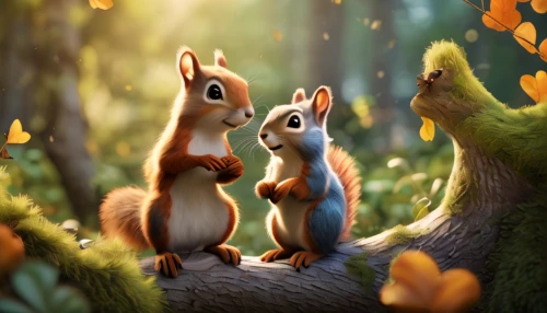 squirrels,autumn background,woodland animals,squirell,acorns,cute cartoon image,cute animals,chestnut forest,forest background,fall animals,cartoon forest,forest animals,chinese tree chipmunks,autumn forest,whimsical animals,rabbits and hares,hares,red squirrel,children's background,autumn idyll