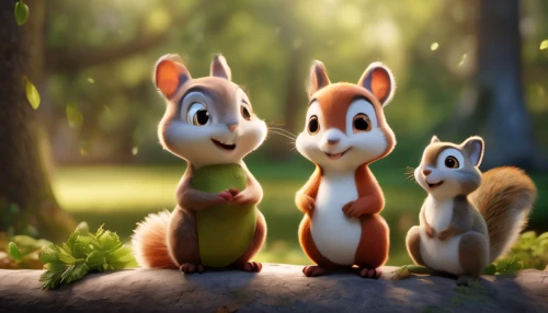 squirrels,horsetail family,chinese tree chipmunks,cartoon forest,cute cartoon image,squirell,woodland animals,acorns,cute cartoon character,chestnut forest,arrowroot family,rabbit family,three friends,cute animals,birch family,forest animals,animal film,the squirrel,clove garden,chipmunk