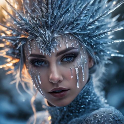 ice queen,the snow queen,ice princess,suit of the snow maiden,elsa,ice crystal,winterblueher,crystalline,fantasy portrait,fantasy art,frozen,white walker,feather headdress,icemaker,white rose snow queen,frost,winter magic,ice planet,icicle,fantasy picture