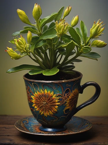 pot marigold,teacup arrangement,mixed cup plant,peruvian lily,flower bowl,enamel cup,chrysanthemum tea,potted flowers,stemless gentian,osteospermum,terracotta flower pot,siberian chrysanthemum,tea flowers,androsace rattling pot,flower tea,vintage tea cup,flowers in pitcher,porcelain tea cup,yellow chrysanthemum,wooden flower pot,Illustration,Realistic Fantasy,Realistic Fantasy 33