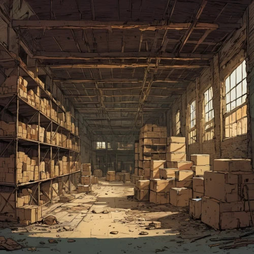 warehouse,empty factory,abandoned factory,warehouseman,industrial hall,storage,lost place,industrial ruin,old factory,factory hall,boxes,abandoned places,inventory,factory bricks,pallet,carton boxes,abandoned place,abandoned,lost places,factory,Illustration,Children,Children 04