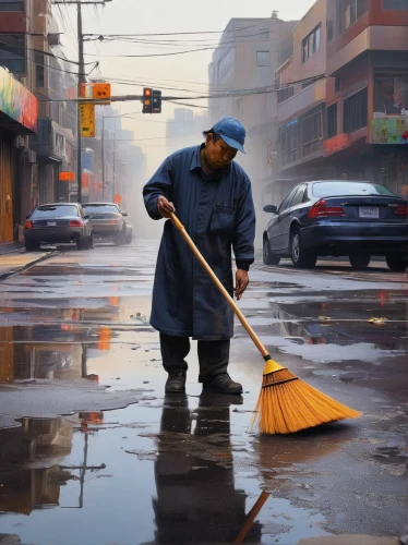 street cleaning,cleaning woman,sweeping,cleaning service,street sweeper,janitor,man with umbrella,cleaning,cleaning car,painter,clean up,housework,cleaner,worker,window cleaner,world digital painting,spraying,chimney sweeper,brooms,blue-collar worker,Conceptual Art,Graffiti Art,Graffiti Art 05