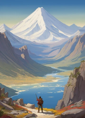 mountains,mountain scene,mountain world,giant mountains,mountain landscape,high mountains,mountain tundra,alpine crossing,mountain,autumn mountains,mountain plateau,mountain range,mountain guide,fjord,salt meadow landscape,mountainous landscape,mountain and sea,landscape background,adventurer,mountainside,Illustration,Retro,Retro 22