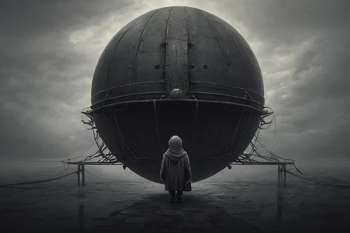 airship,photo manipulation,arrival,photomanipulation,conceptual photography,airships,the vessel,heliosphere,capsule,sci fiction illustration,alien ship,vessel,gray-scale,photoshop manipulation,a200,ghost ship,scifi,adrift,diving bell,sci fi,Illustration,Realistic Fantasy,Realistic Fantasy 17