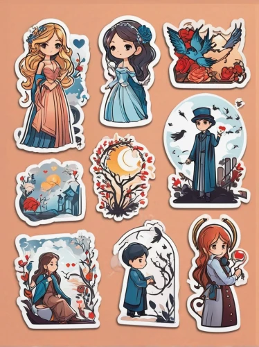 fairy tale icons,christmas stickers,fairytale characters,stickers,vintage children,sewing silhouettes,felt christmas icons,illustrations,merida,tea party collection,costumes,icon set,pilgrims,crown icons,fairy tale character,christmas icons,clipart sticker,set of icons,characters,icon collection,Unique,Design,Sticker
