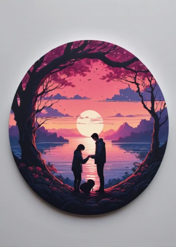 decorative plate,wooden plate,loving couple sunrise,vintage couple silhouette,silhouette art,wedding ring cushion,hands holding plate,circle shape frame,frisbee,romantic scene,rock painting,couple silhouette,watermelon painting,valentine clock,glass painting,flying disc,dusk background,round autumn frame,handpan,sun and moon,Conceptual Art,Fantasy,Fantasy 32