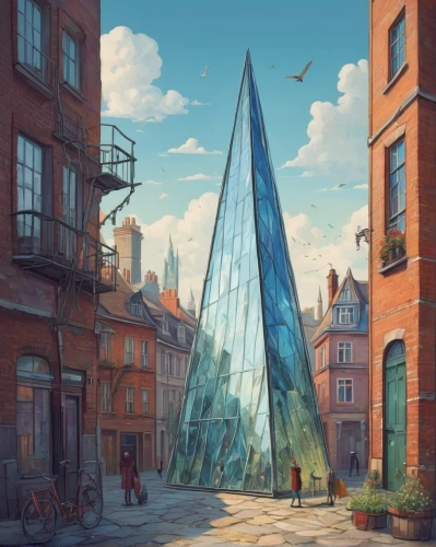 shard of glass,shard,glass pyramid,glass building,crooked house,gherkin,beautiful buildings,spire,basil's cathedral,futuristic architecture,triangular,obelisk,triangles background,russian pyramid,long glass,architecture,sundial,the red square,kirrarchitecture,red square,Illustration,Abstract Fantasy,Abstract Fantasy 07