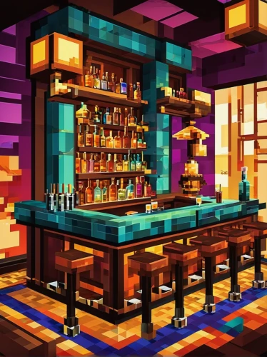 liquor bar,unique bar,piano bar,tavern,wine bar,bar,bar counter,apothecary,bartender,rosa cantina,drinking establishment,brandy shop,wine tavern,izakaya,pub,shopkeeper,game room,pixel art,pharmacy,the pub,Unique,Pixel,Pixel 03