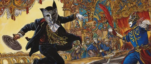 the carnival of venice,danse macabre,masquerade,matador,the pied piper of hamelin,vaudeville,dance of death,ringmaster,peking opera,basler fasnacht,venetian mask,pantomime,days of the dead,guy fawkes,carnival,black pete,rodeo clown,ballet don quijote,el salvador dali,don quixote,Illustration,Paper based,Paper Based 10