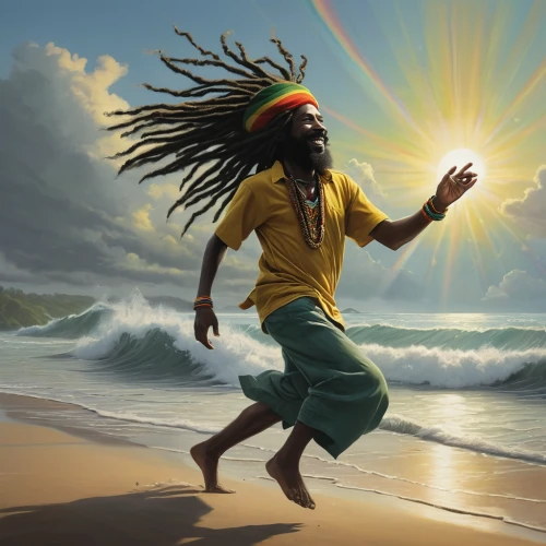 rastaman,sun of jamaica,reggae,irie,bob marley,rasta flag,jamaica,windjammer,the caribbean,global oneness,west indies,world digital painting,caribbean,divine healing energy,sun god,olodum,carribean,dreadlocks,sun salutation,emancipation,Conceptual Art,Sci-Fi,Sci-Fi 25