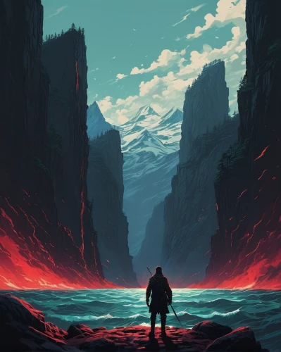 lava,volcanic,volcano,volcanic field,chasm,fire background,lava cave,magma,burning earth,scorched earth,volcanism,fire mountain,lava river,fjord,fire in the mountains,eruption,volcanic landscape,red cliff,barren,fire planet,Conceptual Art,Fantasy,Fantasy 32