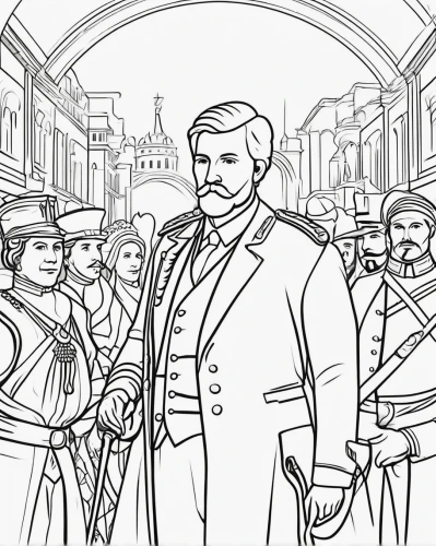 coloring page,mexican revolution,petersburg,game illustration,office line art,orders of the russian empire,coloring pages,hand-drawn illustration,line-art,imperial period regarding,cossacks,the victorian era,coloring pages kids,churchill and roosevelt,reenactment,historically,the emperor's mustache,seven citizens of the country,coloring picture,gunfighter,Illustration,Black and White,Black and White 04