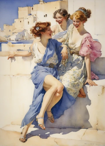 bougereau,apollo and the muses,vittoriano,classical antiquity,the three graces,courtship,apulia,amorous,athenian,hellas,young women,young couple,psyche,greek mythology,la nascita di venere,la violetta,bouguereau,siracusa,vintage art,serenade,Illustration,Paper based,Paper Based 23