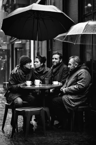 parisian coffee,man with umbrella,street photography,men sitting,street cafe,streetlife,people reading newspaper,paris cafe,people talking,the coffee shop,women at cafe,umbrellas,brolly,rainy day,coffee break,blackandwhitephotography,rain bar,group of people,coffee shop,umbrella,Photography,Black and white photography,Black and White Photography 01